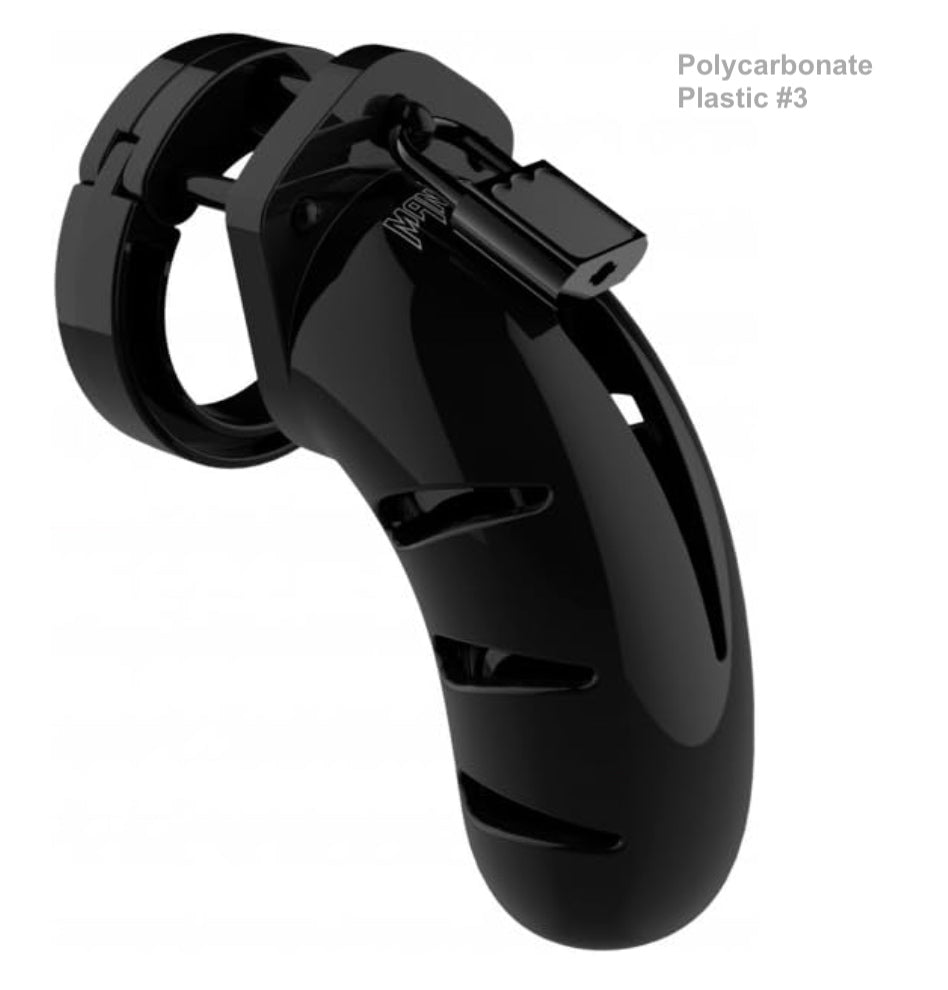 The black polycarbonate plastic Mancage Chastity Device model #3.