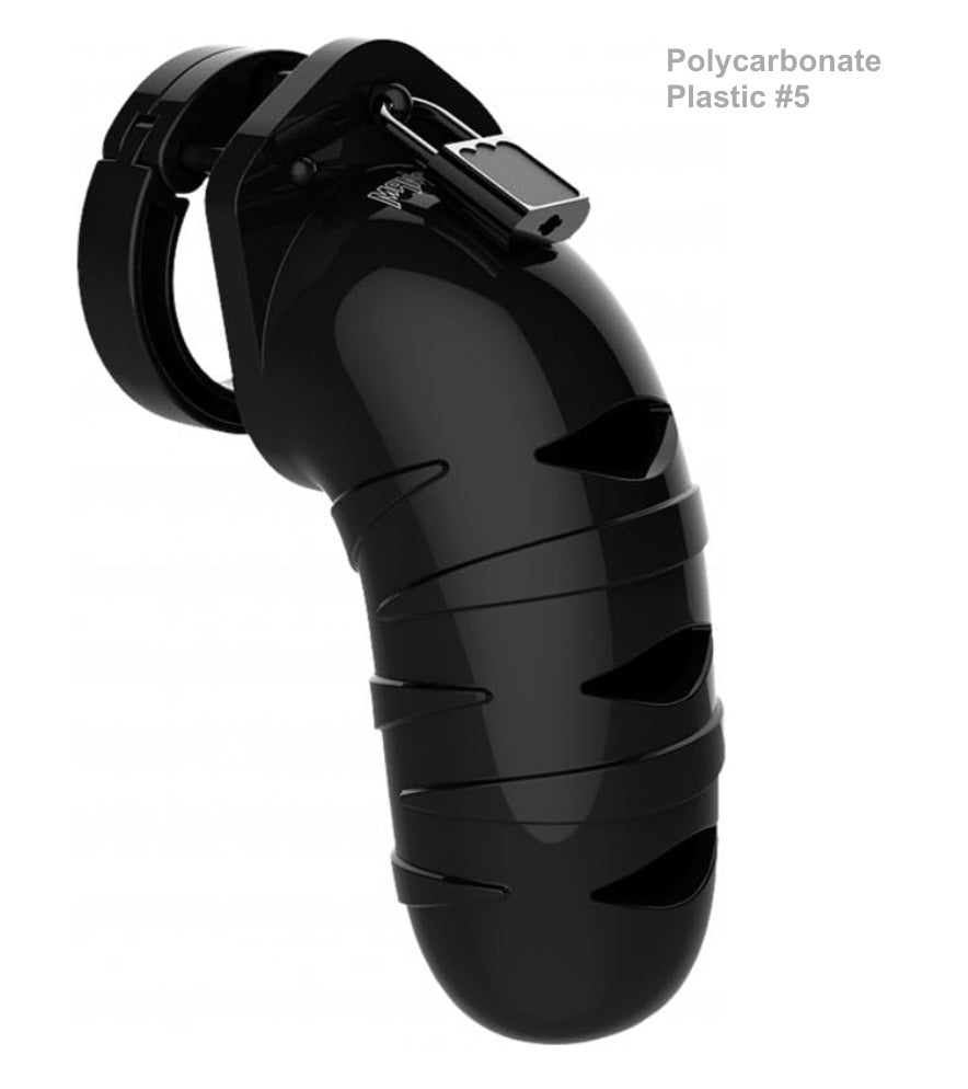 The black polycarbonate plastic Mancage Chastity Device model #5.