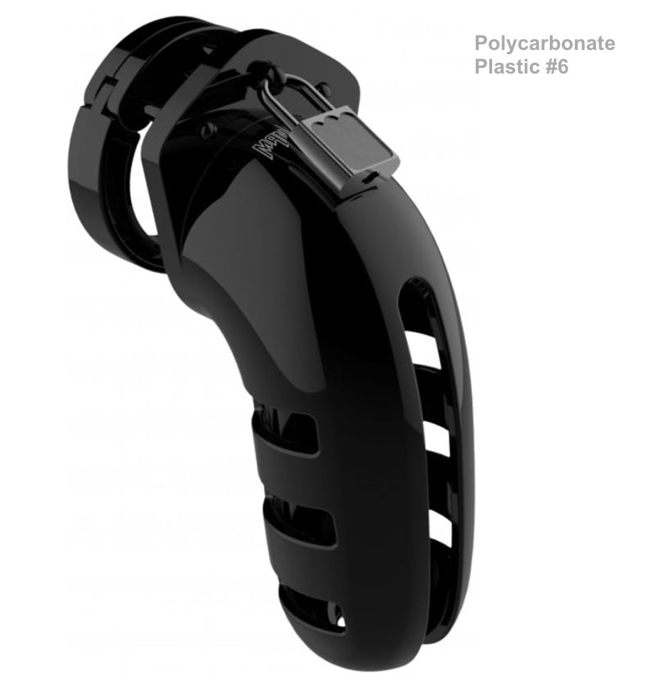 The black polycarbonate plastic Mancage Chastity Device model #6.