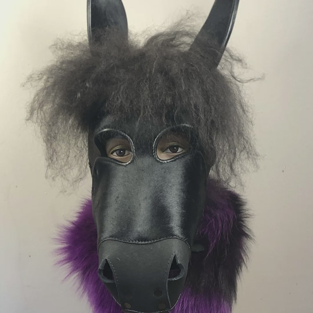 rotating Black Leather Horse Mask