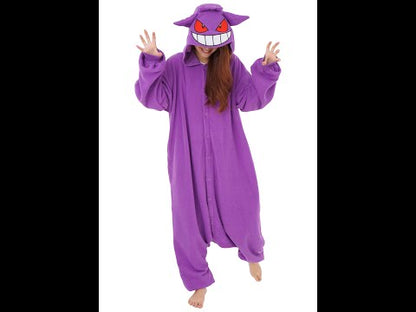 A video of a model wearing the Gengar Kigurumi. 