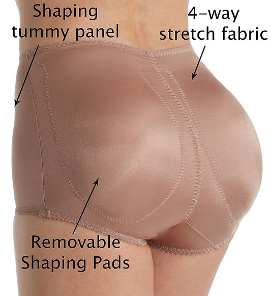 An Illustration showing the features of the mocha Rear Padded High Waist Panty.