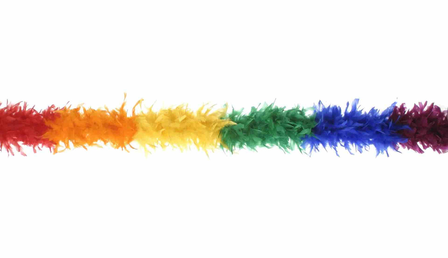 The Rainbow Chandelle Feather Boa stretched out into a line.