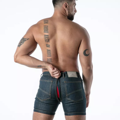 Raw Denim Full-zip Shorts