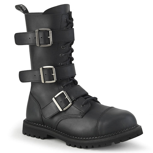 Demonia: Riot-12BK Mid-Calf Boots (Vegan Leather)