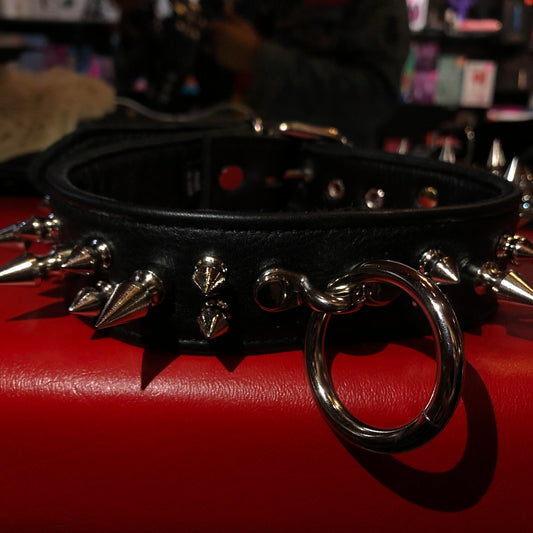 Spiked Leather O-Ring Collar