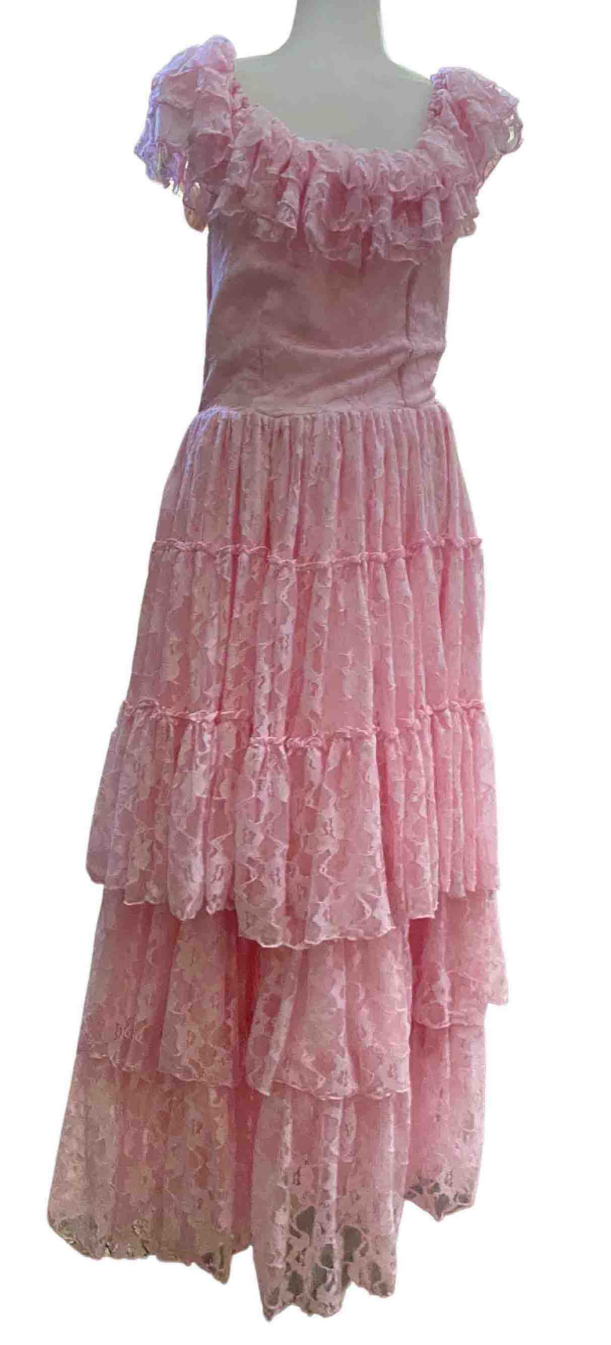 The pink Lace Wednesday Off Shoulder Dress, front view.