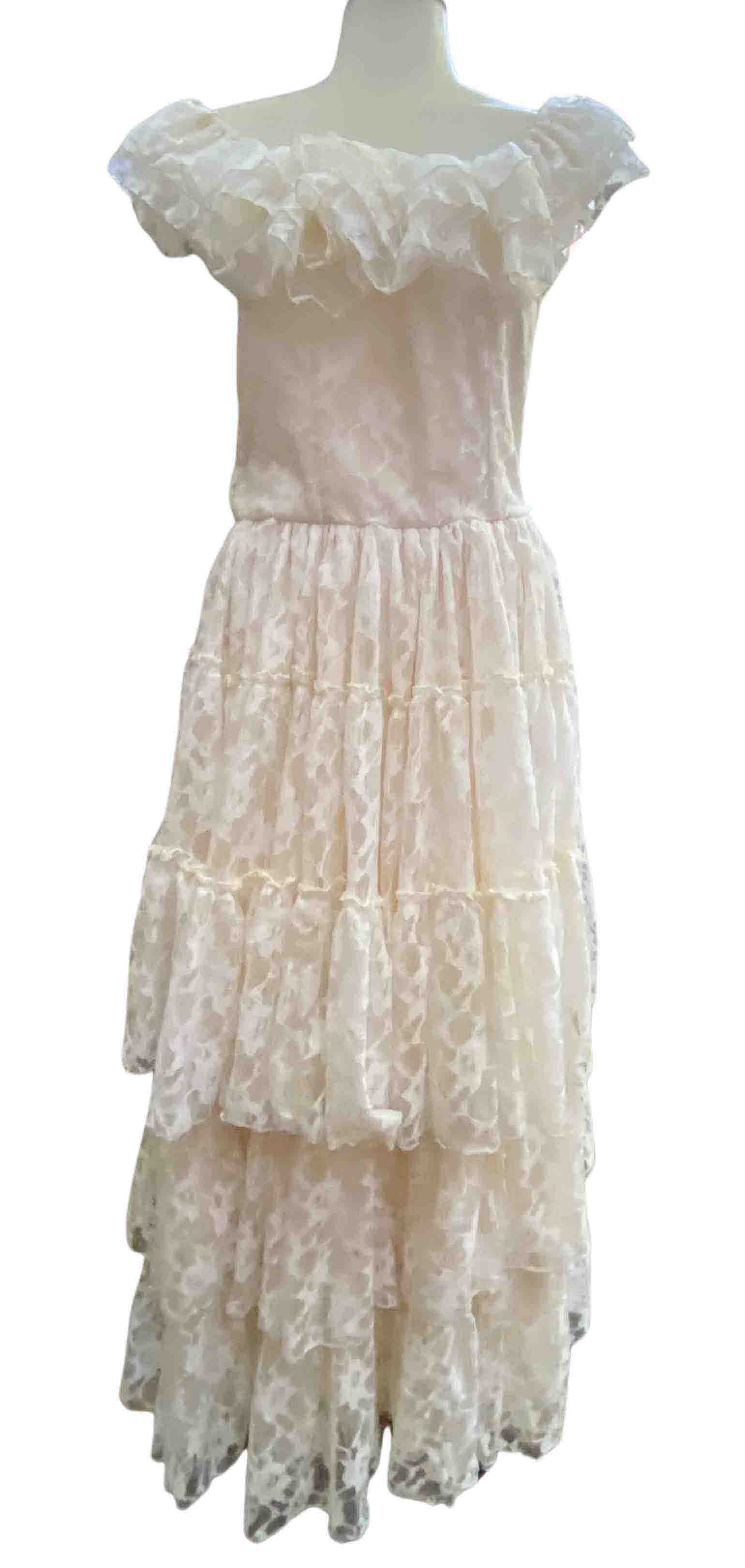 The cream Lace Wednesday Off Shoulder Dress, front view.
