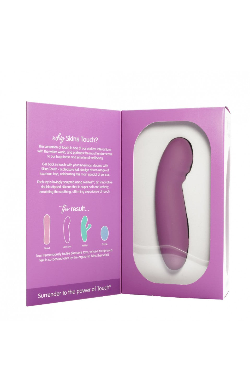 The Skins Touch The Glee Spot Vibrator inside its packaging with front flap open.