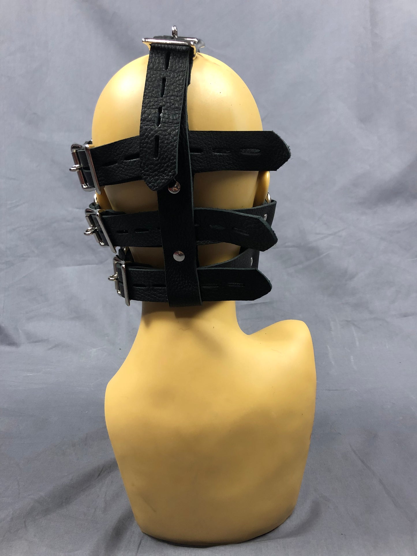 Back view of black bullhide head harness