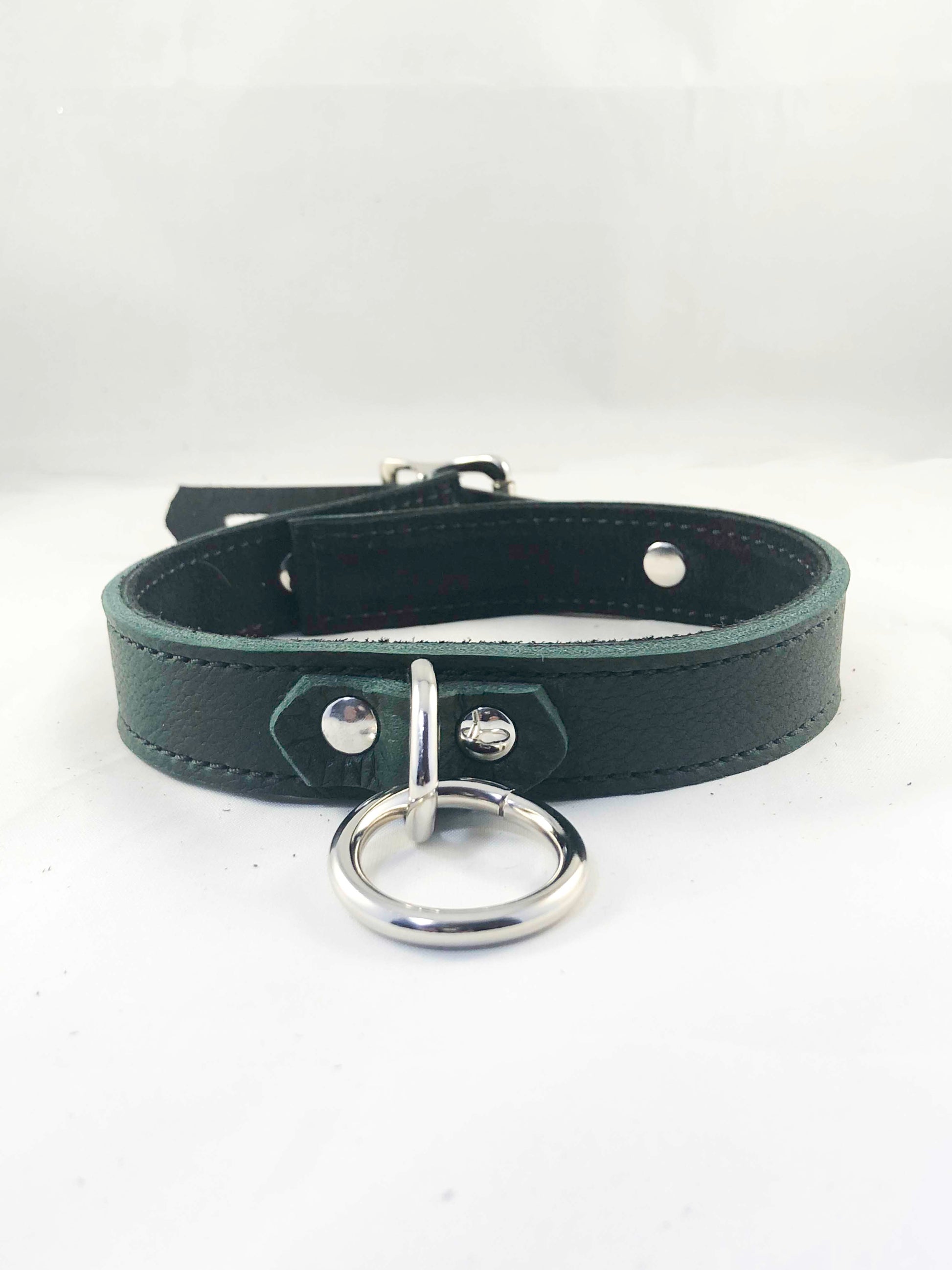 Front view of fthe orest green Basic Single Ring Collar.