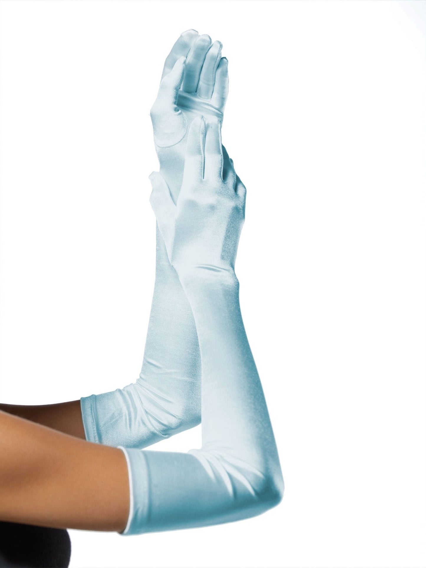 Blue Extra Long Satin Gloves.