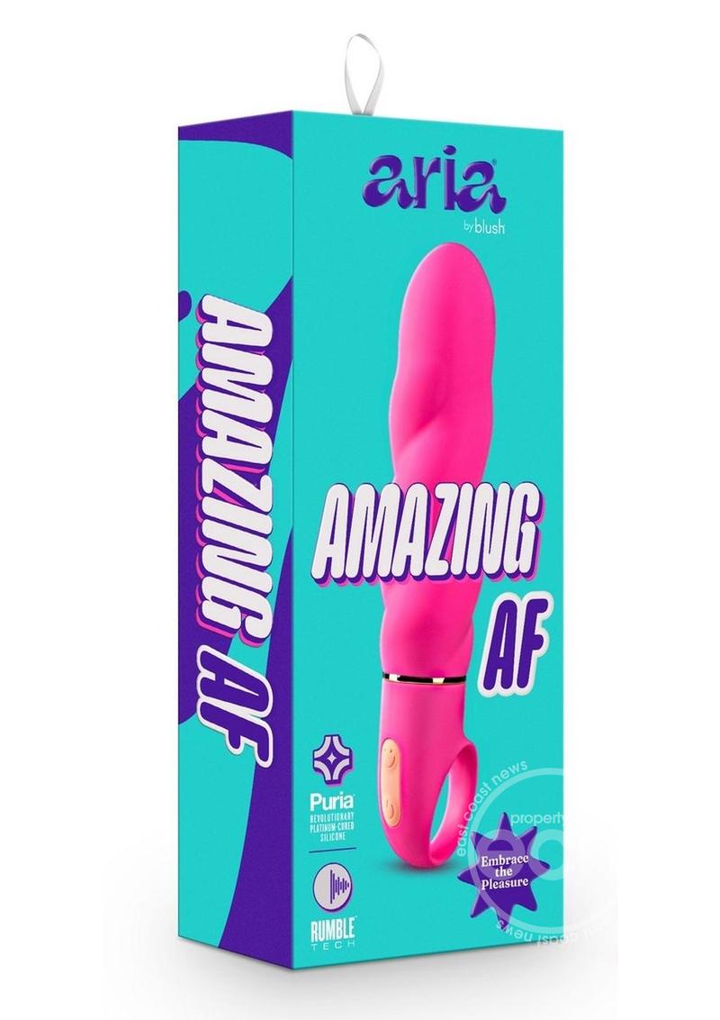 The packaging for the Aria Amazing AF Silicone Vibrator.