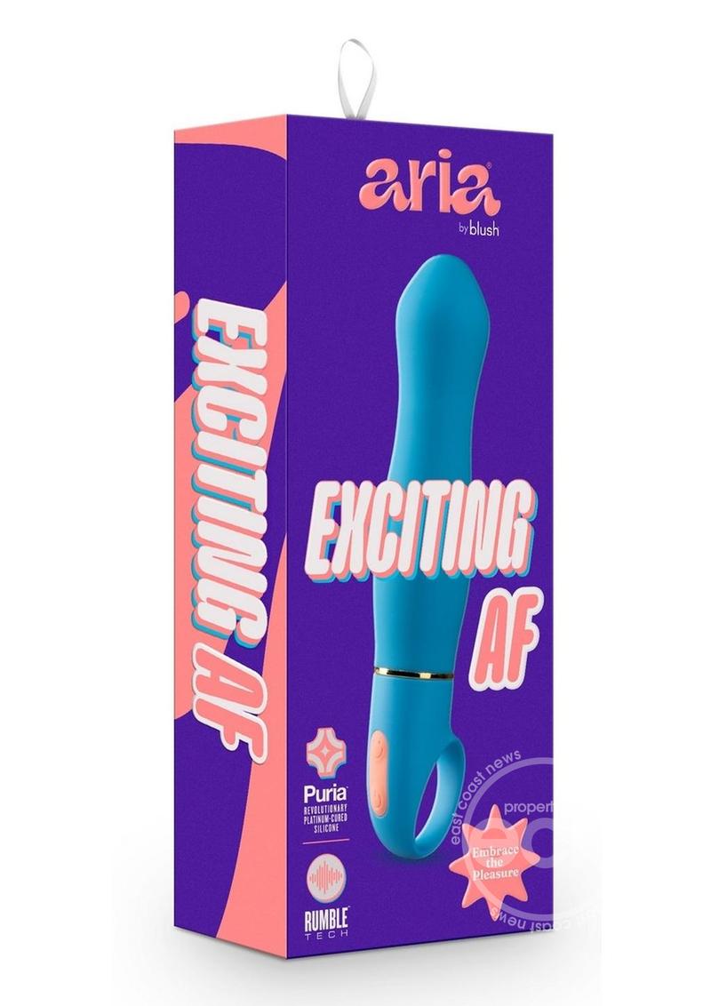 The packaging for the Aria Exciting AF Silicone Vibrator.