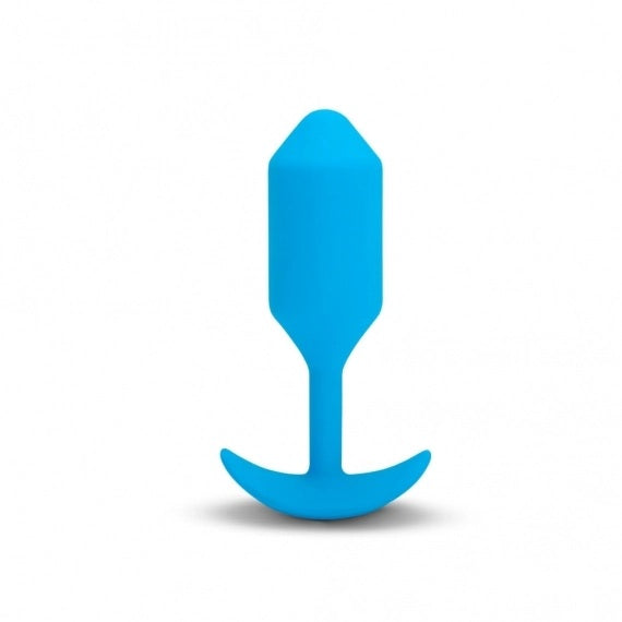 Size 3 B-Vibe Vibrating Weighted Anal Snug Plug in Aqua Blue.
