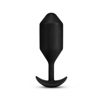 Size 5 B-Vibe Vibrating Weighted Anal Snug Plug in black.