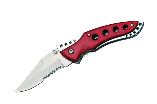 The Fin II Folder Knife with red handle.
