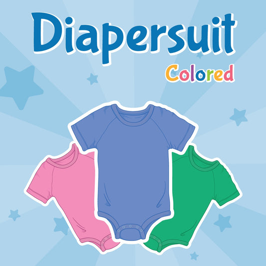 Digital image of diapersuits in pink, blue and green
