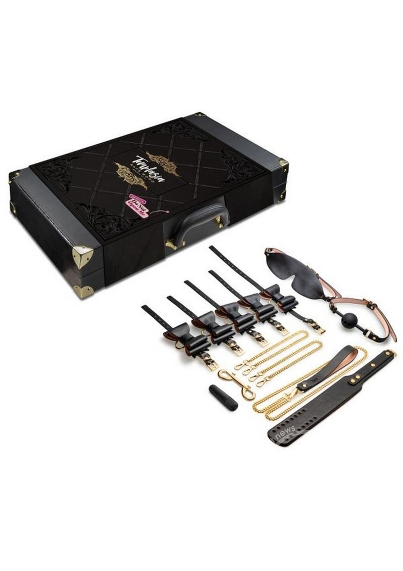 The pieces of the Temptasia Safe Word Bondage Kit laid out next to its carrying case.