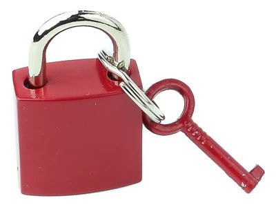 Red high polished lock with matching key.