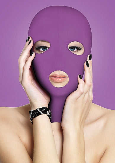 A model wearing the purple Ouch Subversion Mask.