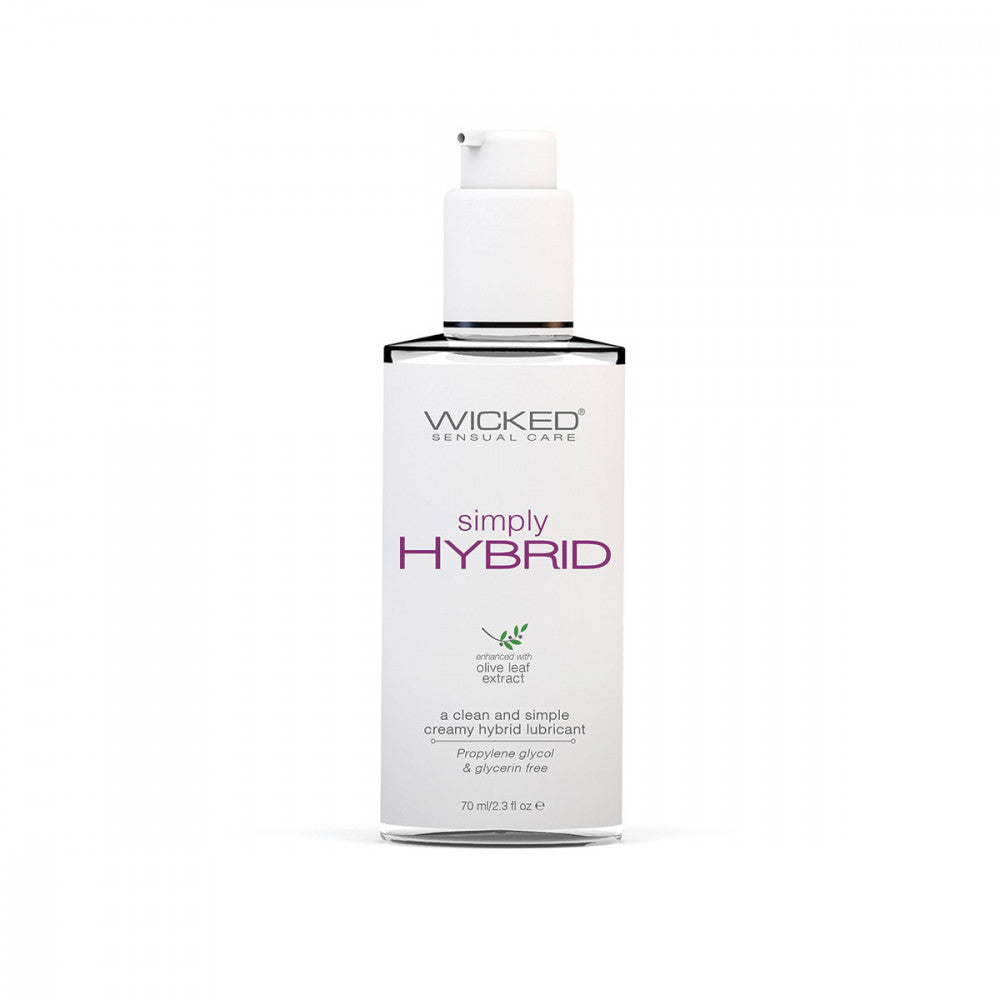 The 2.3fl oz bottle of Wicked Simply Hybrid Lubricant.