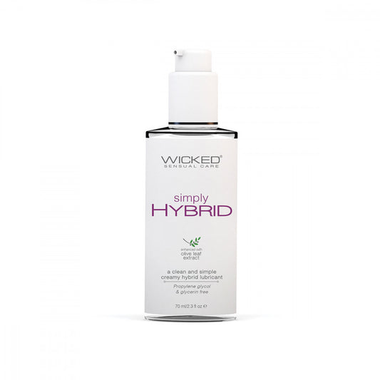 The 2.3fl oz bottle of Wicked Simply Hybrid Lubricant.