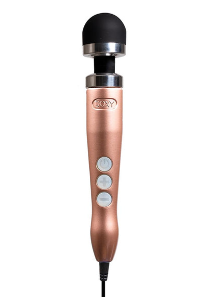 The rose gold Doxy Number 3 CORDED Die Cast Wand Vibrator.