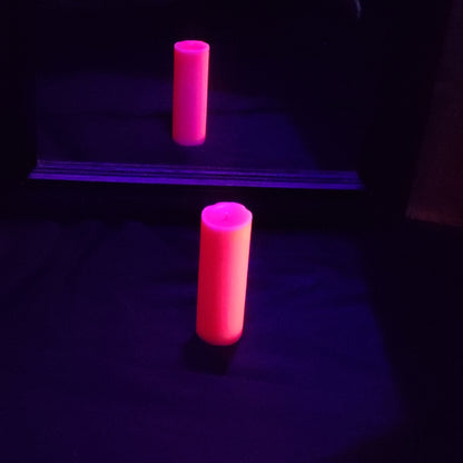 UV Pink Neon Unscented Paraffin Play Pillar Candle.