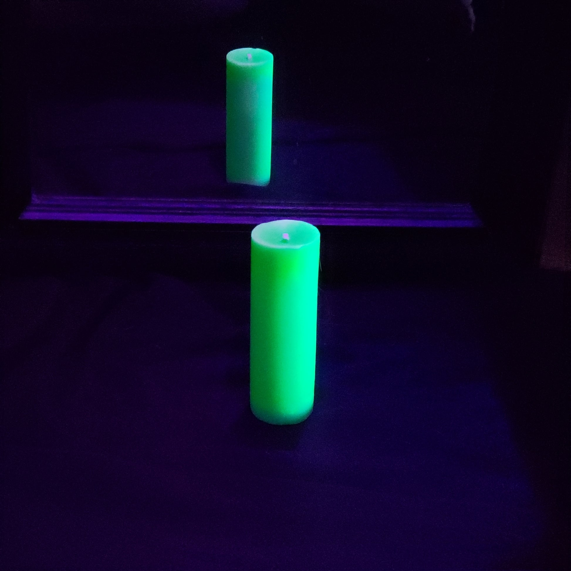UV Green Neon Unscented Paraffin Play Pillar Candle.