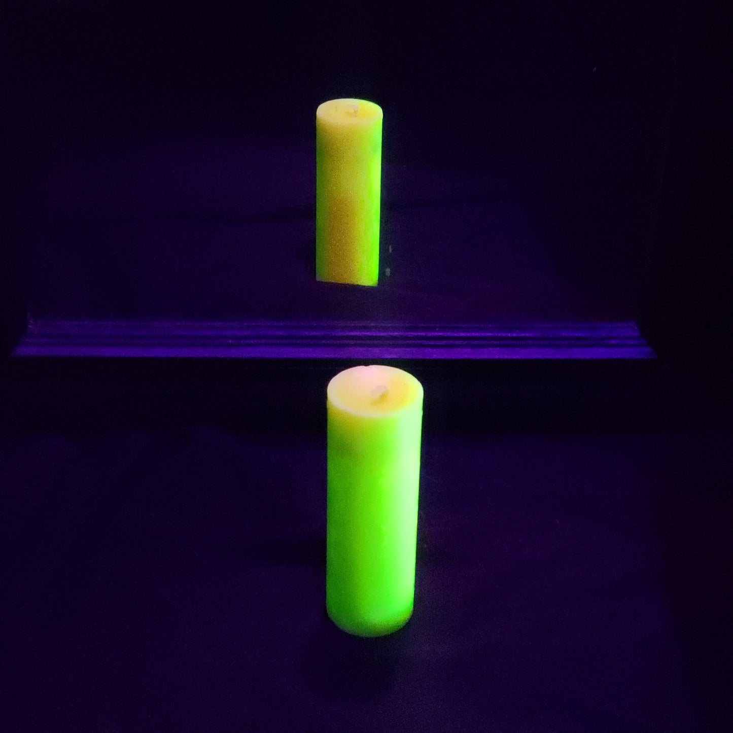 UV Yellow Neon Unscented Paraffin Play Pillar Candle.