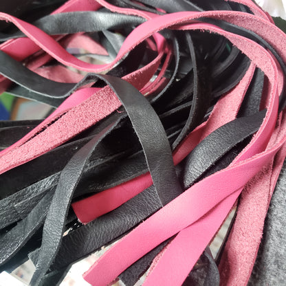 Combo sensation finger loop flogger leather rubber pink black