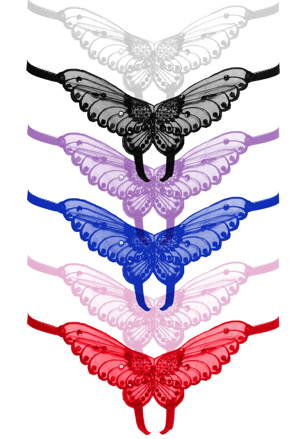 Butterfly Crotchless Panty - Assorted colors.