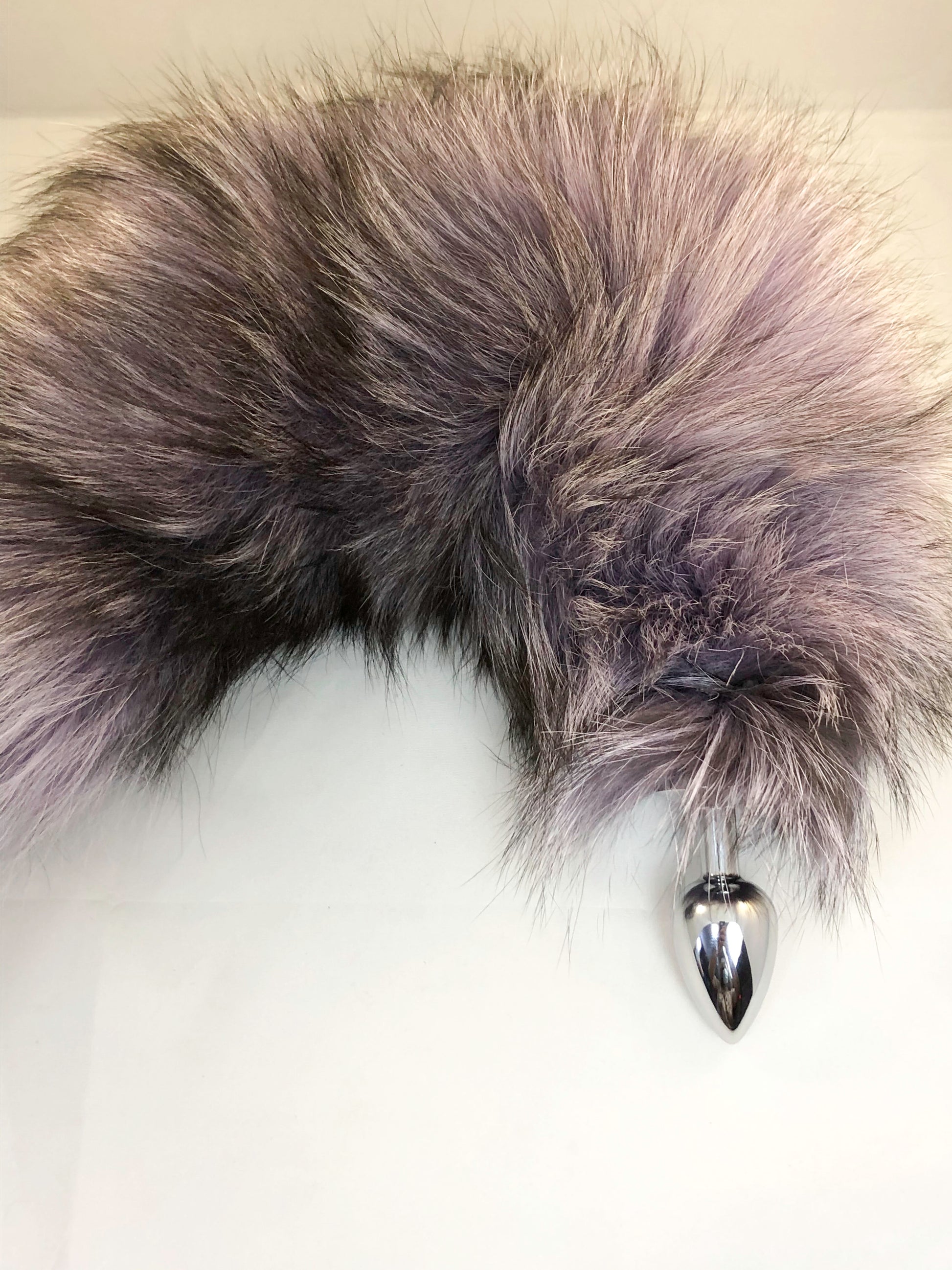 Indigo foxed dyed lavender Interchangeable Tail. 