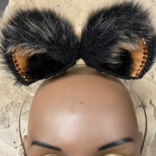 The Dark Fox Katnip Clip-On Faux Fur Ears with Swarovski Crystals.