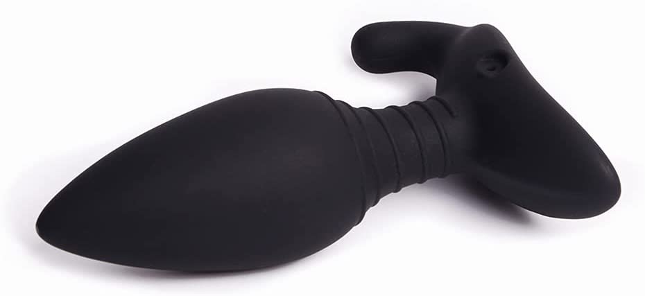 The Lovense Hush 2 Bluetooth Butt Plug Vibrator on its side showing the charging portal.