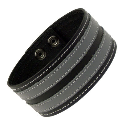 The black and grey Leather Armband with Double Stripes.