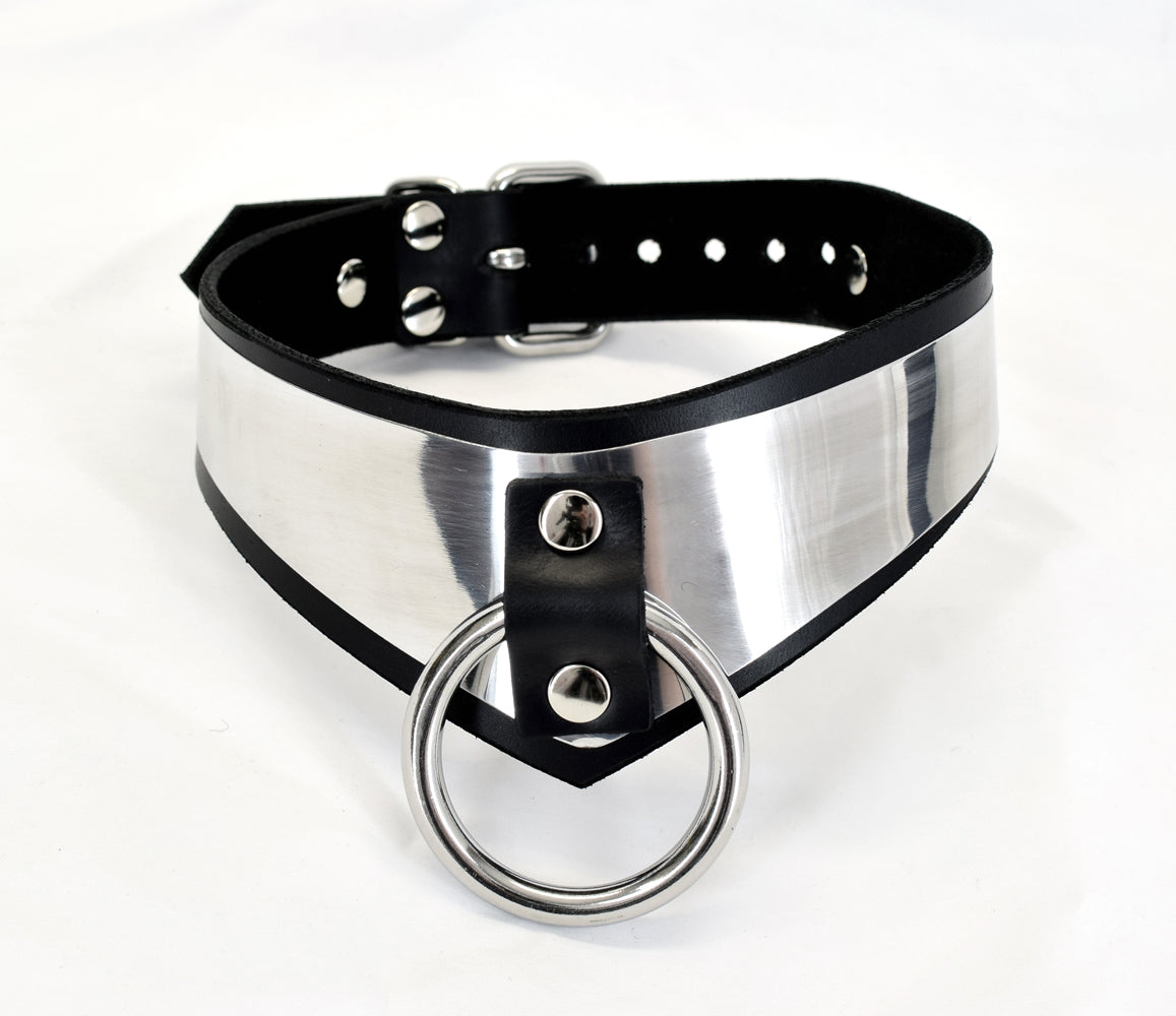 Metal band formal collar against white background.