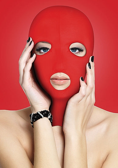 A closer view of the red Ouch Subversion Mask.