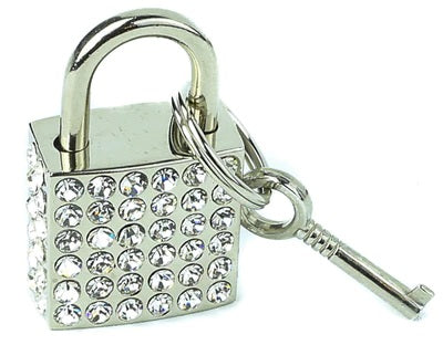 Silver with rhinestones high polished lock with matching key.