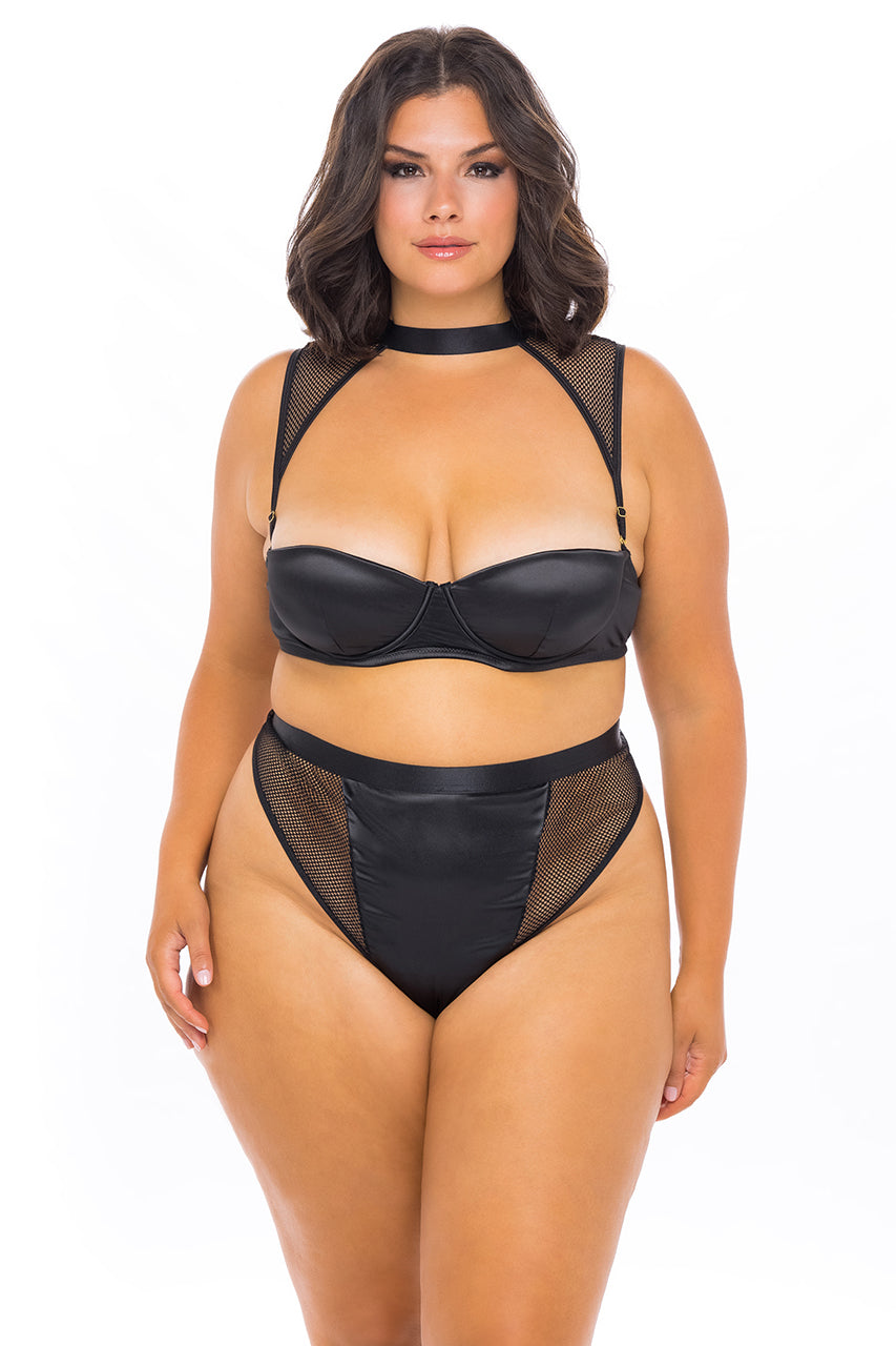 Josephine Fishnet and Satin Set on plus size model frontal view