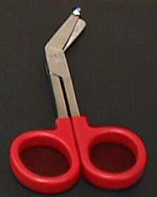 Steel Safety Shears with red handles.