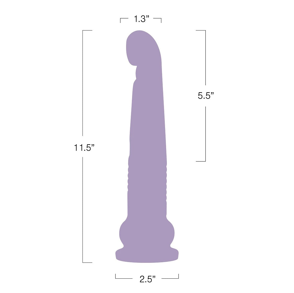 A chart showing the dimensions of the Teddy GS Thrusting Dildo.