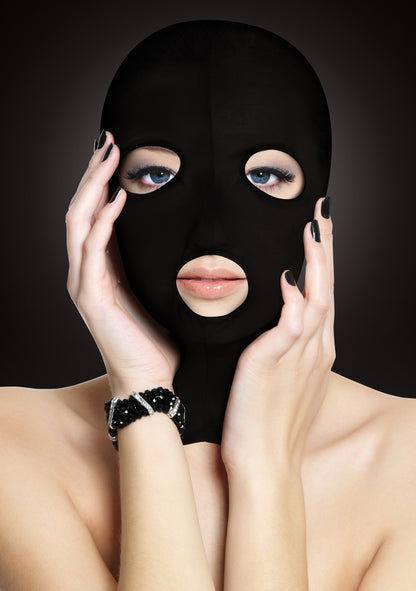 A closer view of the black Ouch Subversion Mask.