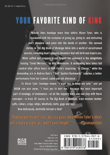 The back cover of Big Book of Bondage: Sexy Tales of Erotic Restraint - Alison Tyler.