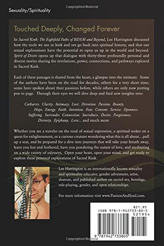 The back cover of Spirit of Desire: Personal Explorations of Sacred Kink - Lee Harrington.