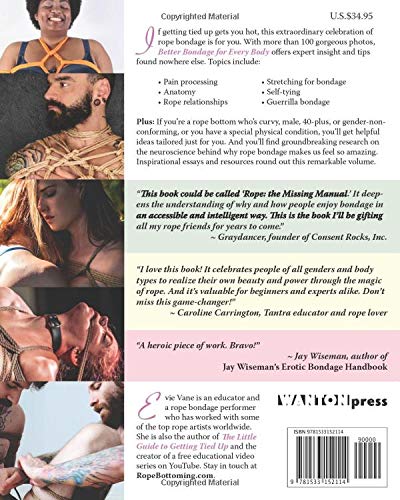 The back cover of Better Bondage for Every Body: With Rope Bondage Experts From Around the World - Evie Vane.