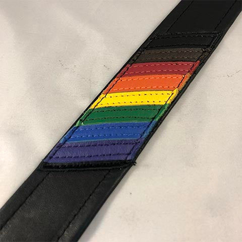 Close up of colors of Pride flag leather armband