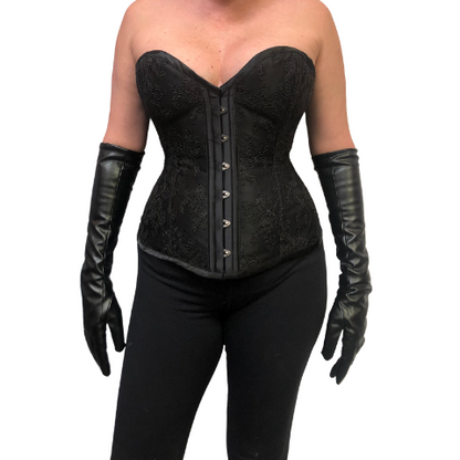 The front of the Lace Overlay Sweetheart Corset, Black.