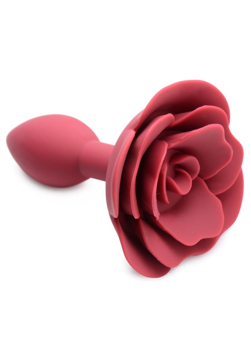 The side view of the small Booty Bloom Silicone Rose Anal Plug.